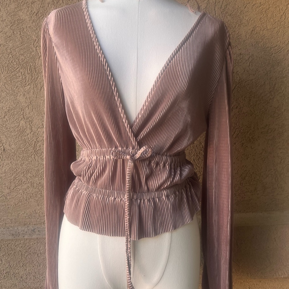 Zara Mauve Velvet Wrap Blouse with Drawstring Waist - Picture 4 of 5